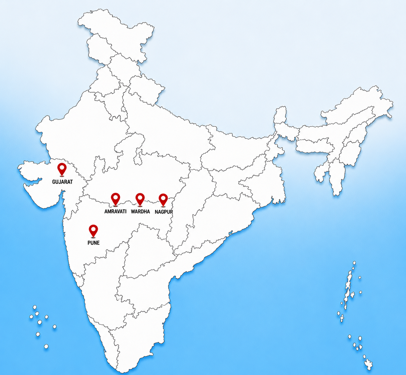 Solar Smart service locations across India including Gujarat, Pune, Amravati, Wardha and Nagpur for rooftop solar installation services.
