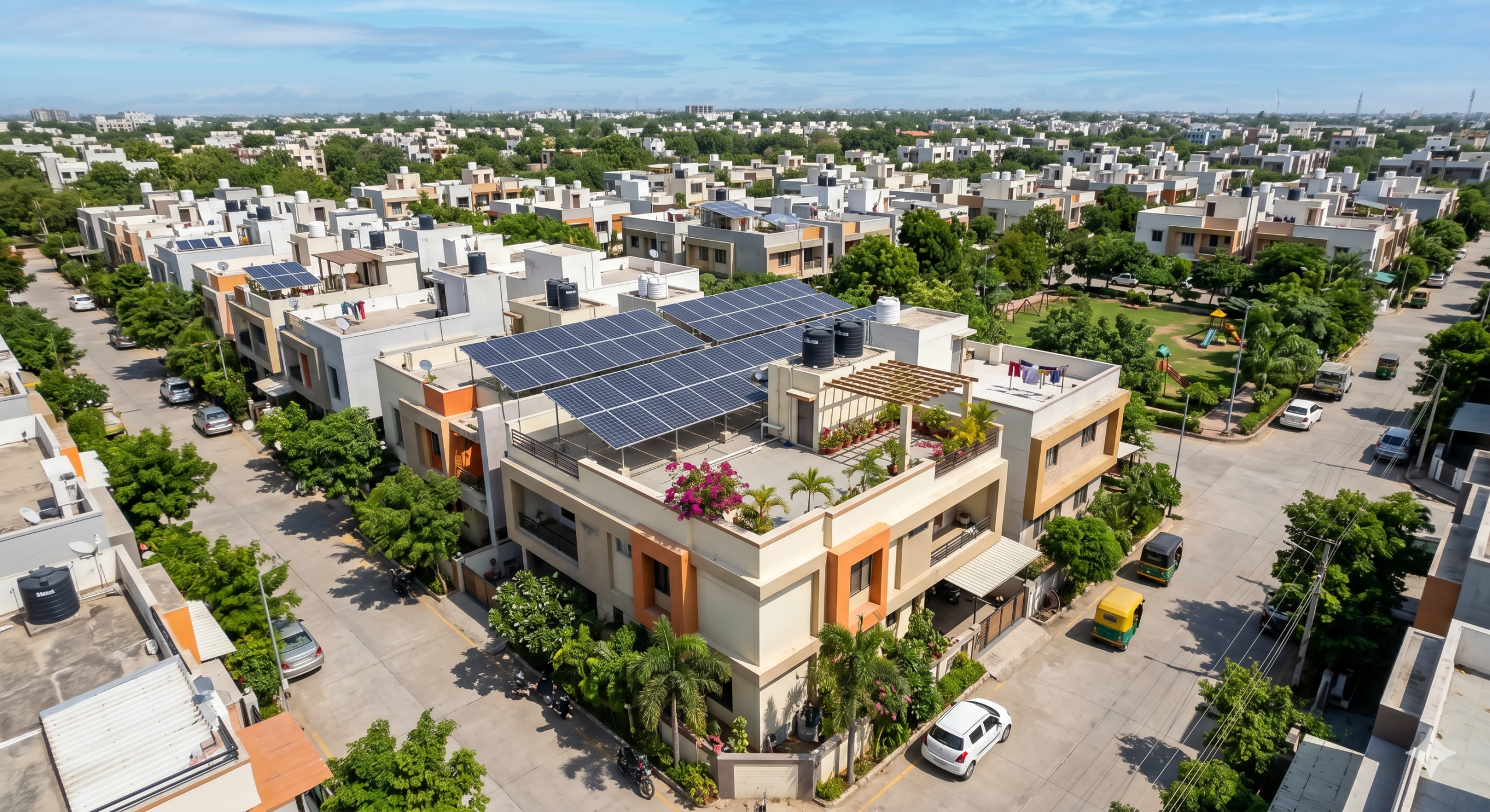 Residential rooftop solar installation on an Indian home showing how homeowners can save money on electricity bills with solar energy.