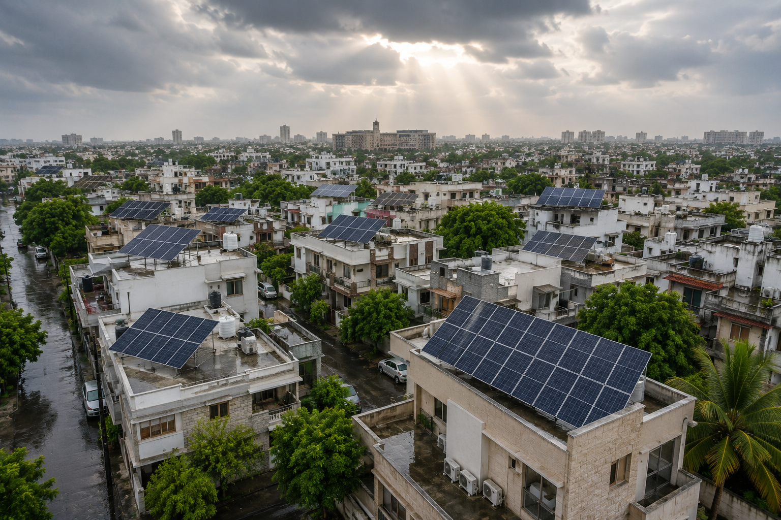 Rooftop solar installation in Gujarat during monsoon