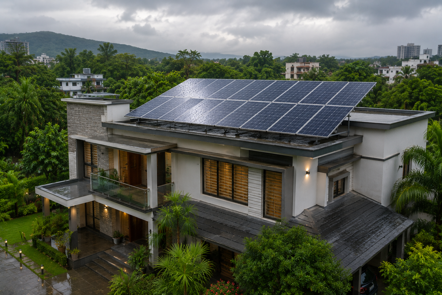Solar panels in rainy season in Maharashtra